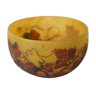 A Daum Nancy Cameo Glass Bowl: decorated with grapevines; signed "Daum Nancy" in cameo 3 1/2 x 6 1/4 in. (8.9 x 15.9 cm.) Provenance: The Estate of Amalia Wechselmann, Beverly Hills, CA