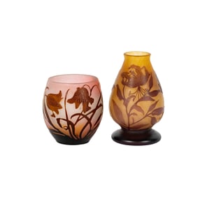 Two Emile Galle Cameo Glass Cabinet Vases