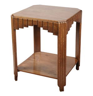 A French Art Deco Oak Lamp Table: c. 1930 27 1/2 x 21 1/2 in. (69.9 x 54.6 cm.) Provenance: The Estate of Amalia Wechselmann, Beverly Hills, CA Notes: This item does not qualify for in-house shipping. Please see our preferred