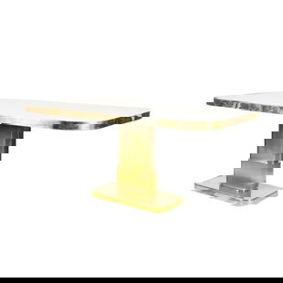 A Modernist Brass and Stone Table: contemporary; unsigned 29 1/4 x 66 1/2 x 38 1/2 in. (74.3 x 168.9 x 97.8 cm.) Notes: This item does not qualify for in-house shipping. Please see our preferred shippers' list for quotes or arrange