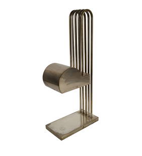 Marcel Breuer: Desk Lamp: nickel-plated brass, the shade with white-painted interior; engraved label to top of base "Marcel Breuer / Exposition Paris 1925", ink-stamped to cloth lining of underside "Exposition Paris 1925" 22
