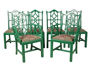 A Set of Green-Painted Chinoiserie Dining Chairs
