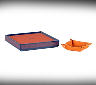 An Hermes Lacquered Jewelry Tray and Leather Vide Poche