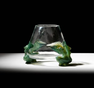 A Lalique Antinea Clear and Green Frosted Glass Vase