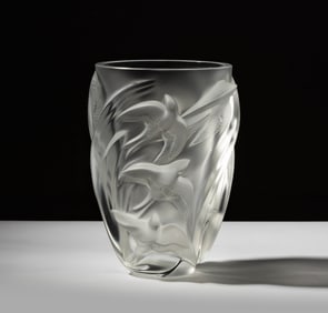 A Lalique Martinets Molded Glass Vase