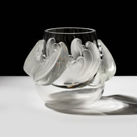 A Lalique Vagues Frosted and Clear Glass Vase