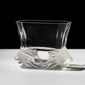 A Lalique Venise Double Lion Molded Glass Vase