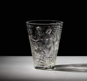 A Lalique Ondines Clear and Frosted Glass Vase
