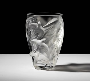 A Lalique Martinets Clear and Frosted Glass Vase