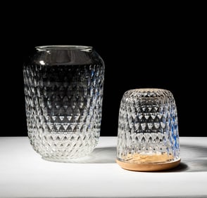 A Saint Louis Crystal Folia Vase and Candleholder