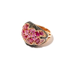 18 Karat Rose Gold, Ruby, Pink Sapphire and Diamond Ring