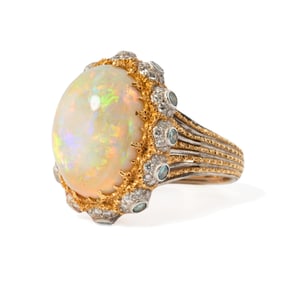 Buccellati 18 Karat Gold, Opal, Blue Diamond, and Diamond Ring