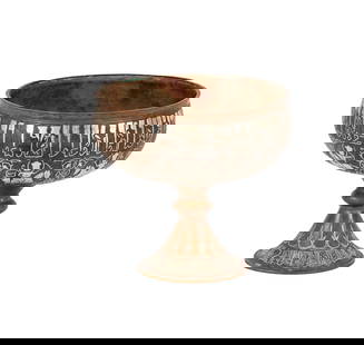 An Early Persian Islamic Silver-Inlaid High-Tin Bronze Goblet: possibly 14th century; finely inlaid 6 3/4 x 7 1/2 in. (17.1 x 19.1 cm.)