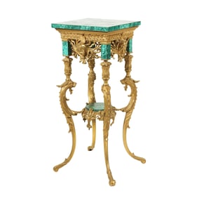 A Malachite Veneer and Gilt Metal Stand