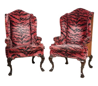 A Pair of Scalamandre Fabric-Upholstered Wing Chairs