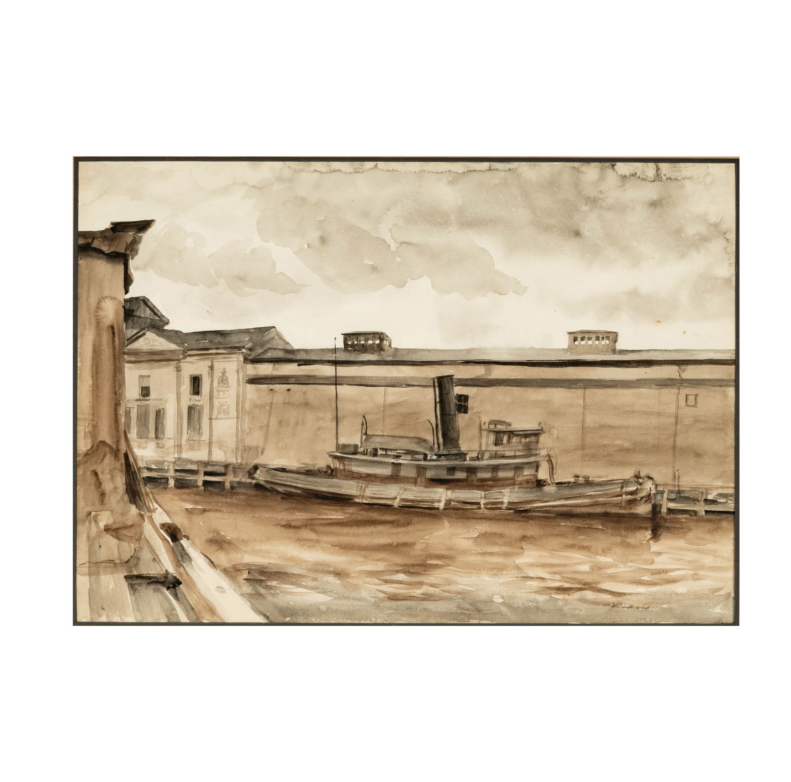 Reginald Marsh, 1898-1954, Tugboat: Reginald Marsh American 1898-1954 Tugboat watercolor on paper dated "Aug. 21 1926" in pencil lower right Sight: 13 1/2 x 19 1/4 in. (34.3 x 48.9 cm.), Frame: 22 1/4 x 27 3/4 in. (56.5 x 70.5 cm.) Prov