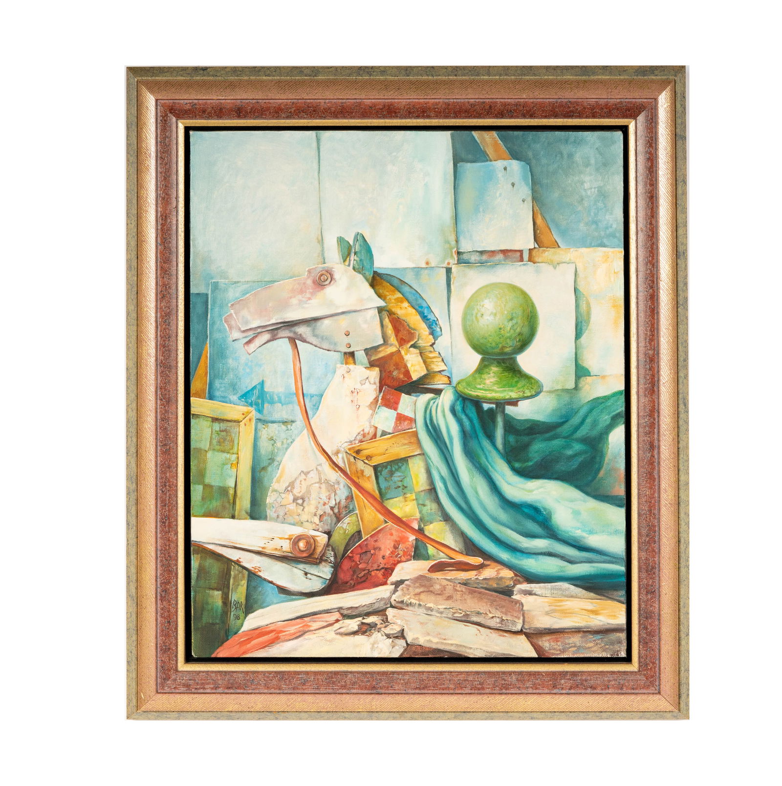 Samuel Bak, B. 1933, The Green Knight: Samuel Bak American, Russian, Israeli B. 1933 The Green Knight oil on canvas 1998; signed and dated lower left, titled to stretcher 18 x 15 in. (45.7 x 38.1 cm.), Frame: 22 3/4 x 19 1/2 in. (57.8 x 49