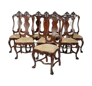 A Set of Eight Portuguese Rococo-Style Dining Chairs