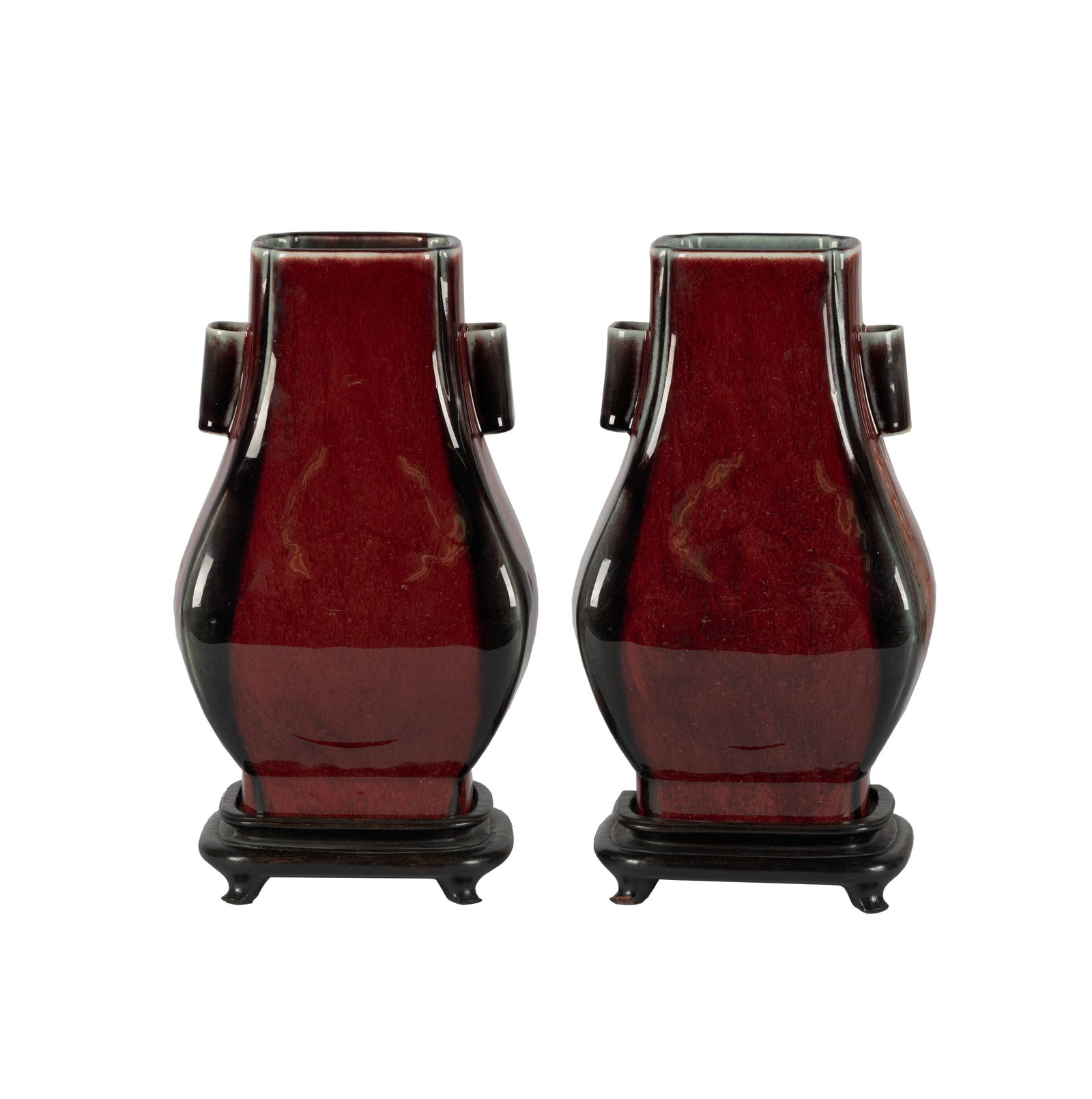 A Pair of Very Rare Chinese Flambe-Glazed Fanghu-Form Vases (1 of 14)