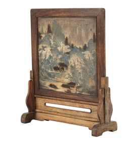 A Chinese Painted Marble Table Screen