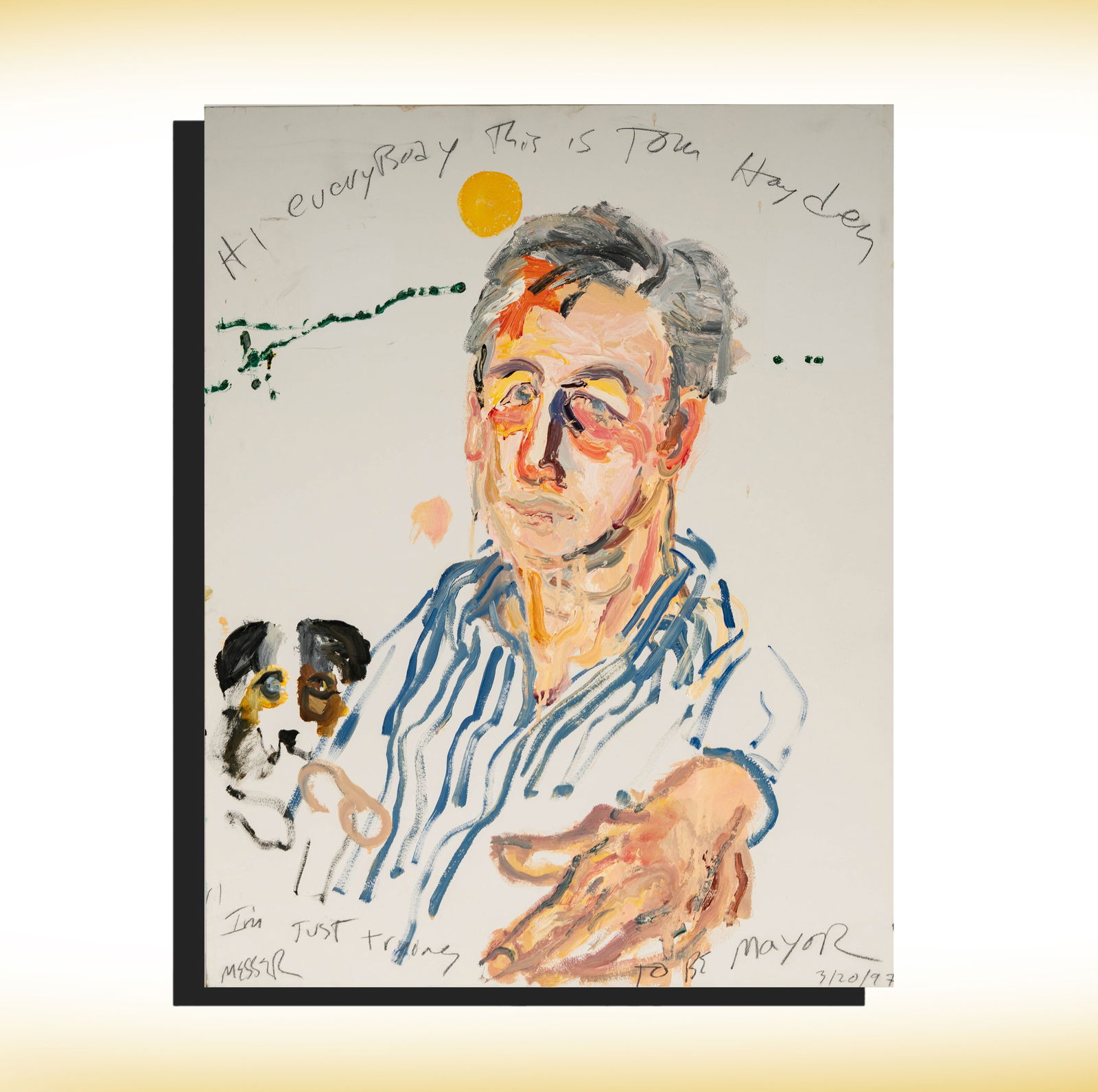 Sam Messer, B. 1955, Tom Hayden for Mayor: Sam Messer American B. 1955 Tom Hayden for Mayor acrylic on board 1997/98; signed and dated to lower edge, signed and dated again and titled verso 28 x 22 x 1 3/4 in. (71.1 x 55.9 x 4.4 cm.)