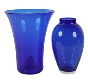 Two Tiffany and Co. Blue Glass Vases