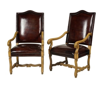 A Pair of Baroque-Style Carved Wood Armchairs