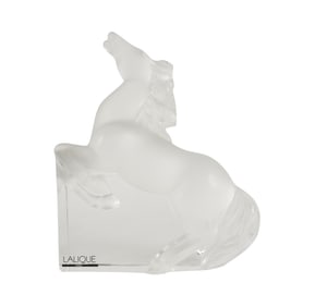 A Lalique Frosted Glass Horse Bookend