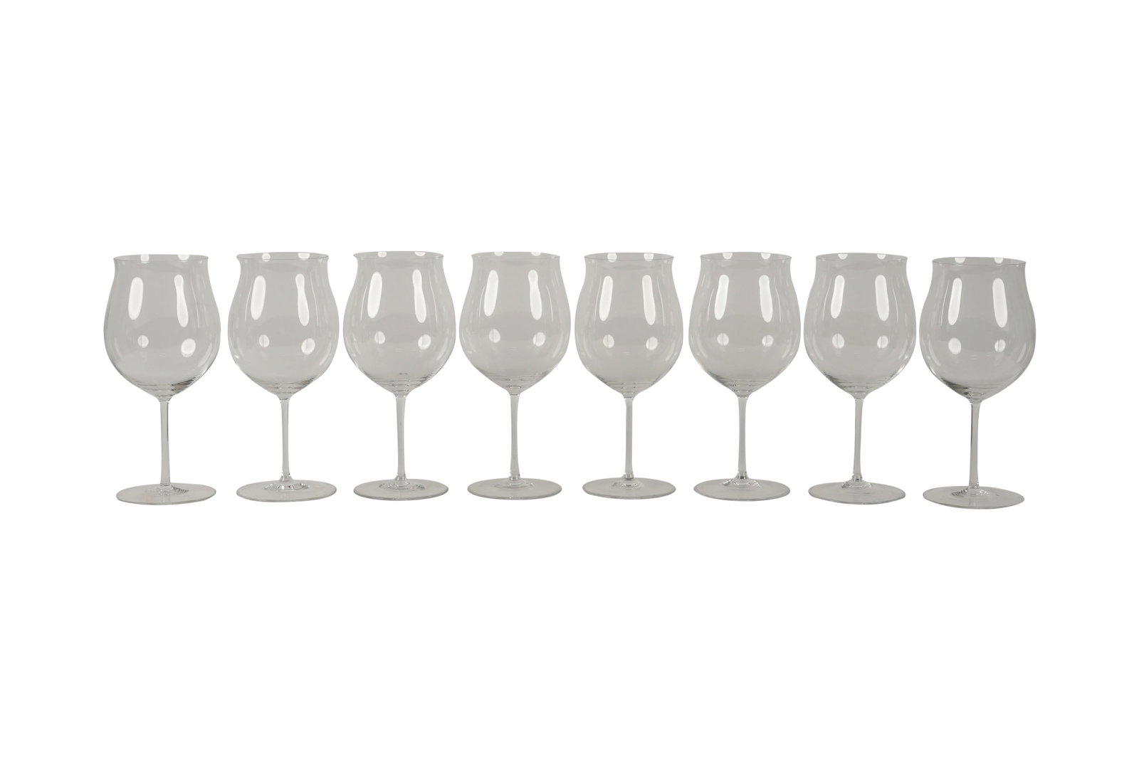 Eight Riedel Burgundy Wine Glasses: each marked 9 3/4 x 4 1/2 in. (24.8 x 11.4 cm.) Notes: This item does not qualify for in-house shipping. Please see our preferred shippers' list for quotes or arrange for local pickup. https://www.abe