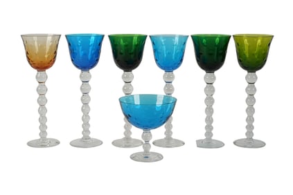 Six St. Louis Colored Bubbles Water Goblets