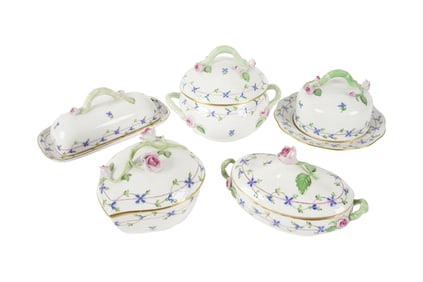 Five Herend Blue Garland Porcelain Table Articles