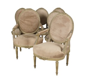 A Set of Six Louis XVI-Style Painted Dining Chairs