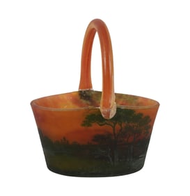 A Daum Nancy Scenic Etched Cameo Glass Basket