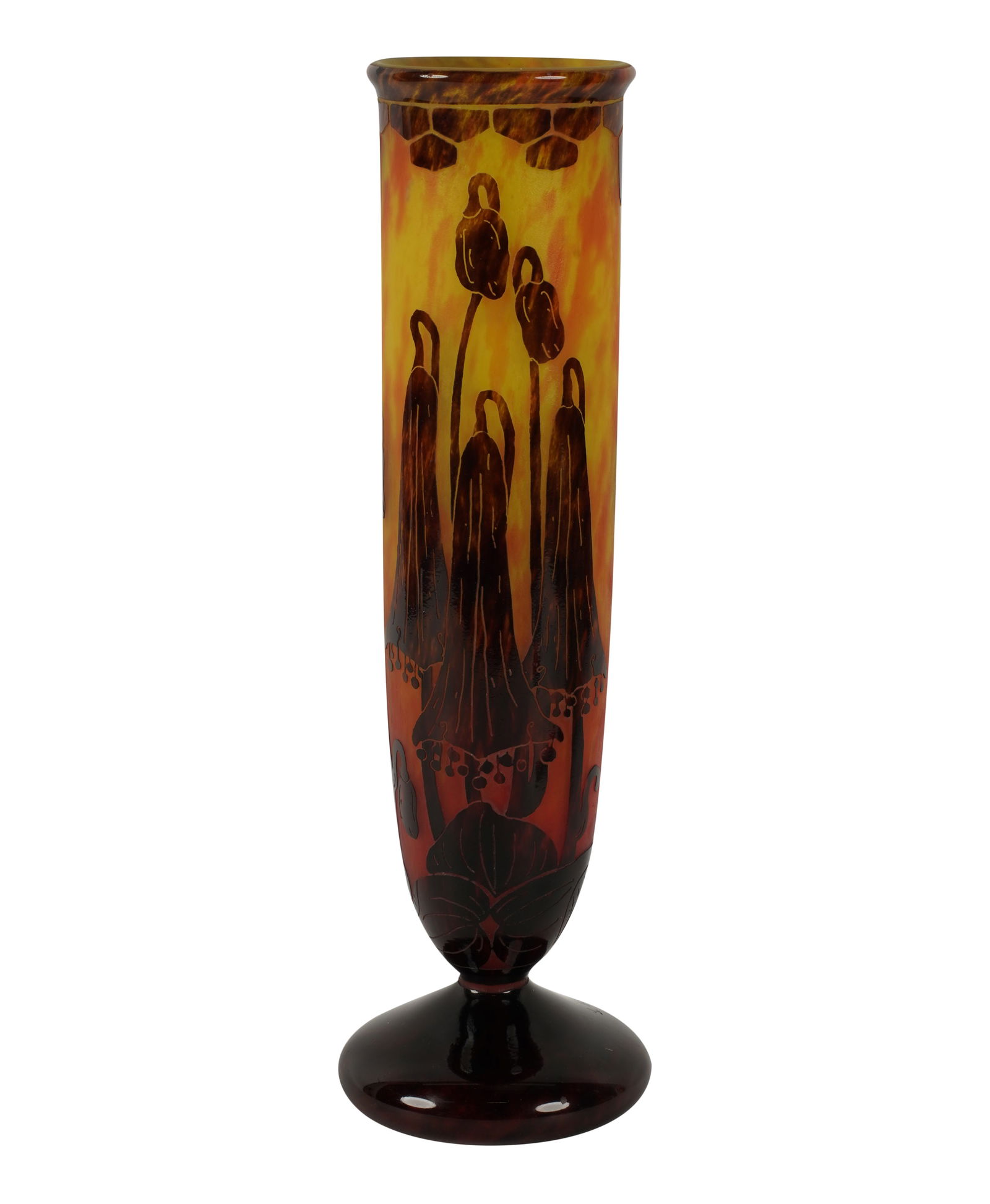 A Le Verre Francais Campanules Cameo Glass Vase: signed "Le Verre Francais" 14.8 in. (37.6 cm.) high