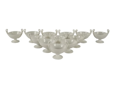 12 KPM Porcelain Bowls With Swan's Head Handles
