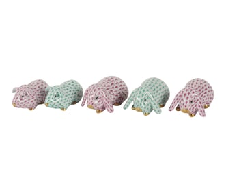 Five Herend Fishnet Porcelain Animal Figures