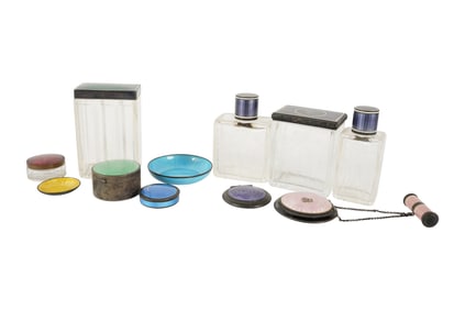 A Group of Glass and Enameled Vanity Articles