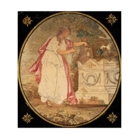 A Georgian Silkwork Embroidery of a Maiden at Shakespeare's Tomb