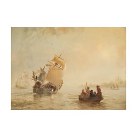Artist Unknown: Figures in a Rowboat Near a Sailing Ship
