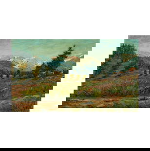 Raphael Lillywhite, 1891-1958, Mountain Landscape: Raphael Lillywhite American 1891-1958 Mountain Landscape oil on canvas signed and dated lower left 14 1/2 x 24 1/4 in., Frame, 17 1/2 x 27 3/4 in. (44.5 x 70.5 cm.)