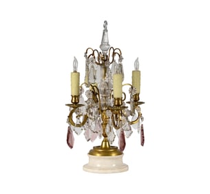 A Gilt Metal, Crystal, and Marble Girandole