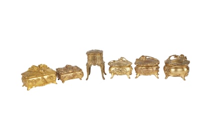 Six Art Nouveau-Style Gilt Metal Jewelry Boxes