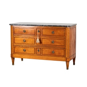 An Inlaid Fruitwood Marble-Top Commode