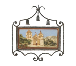A Glazed Ceramic Tile of Santa Barbara Mission, California