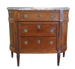 An Antique Louis XVI-Style Marble-Top Fruitwood Cabinet
