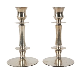 A Pair of Modernist Silverplate Candlesticks