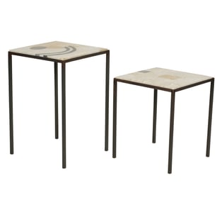 Two Iron and Stone Square Side Tables