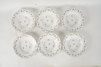 Six Herend Blue Garland Porcelain Soup Plates