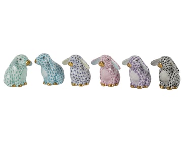 Six Herend Fishnet Porcelain Rabbit Figures