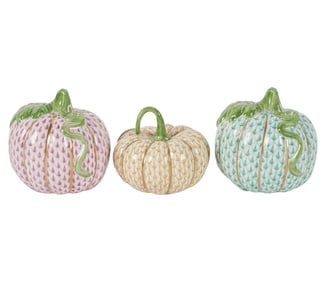 Three Herend Fishnet Porcelain Pumpkins